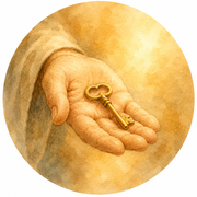 Hand offering a small golden key illustration