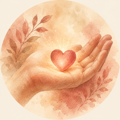 Hand holding a heart illustration
