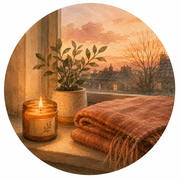 Candle and plant on a windowsill illustration
